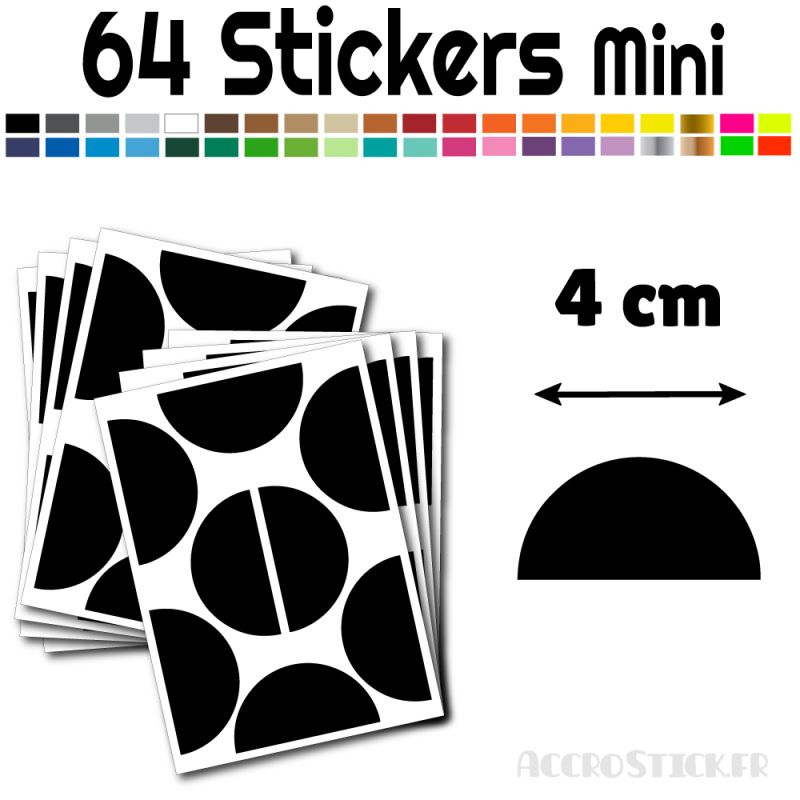 64 Demi Cercle 4 cm - Stickers étiquettes gommettes