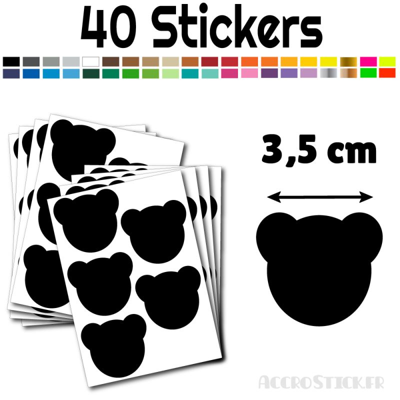 40 gommettes Ours 3.5 cm - Stickers polyvalents