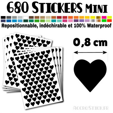 680 Coeurs 0,8 cm - Stickers mini gommettes Couleur Noir