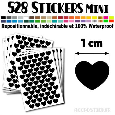 528 Coeurs 1 cm - Stickers mini gommettes Couleur Noir